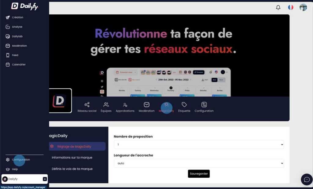 Configuration magicDaily