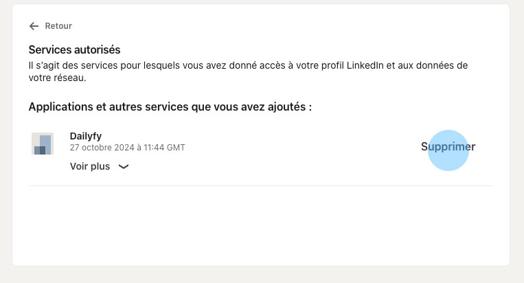 supprimer application connectés compte Linkedin