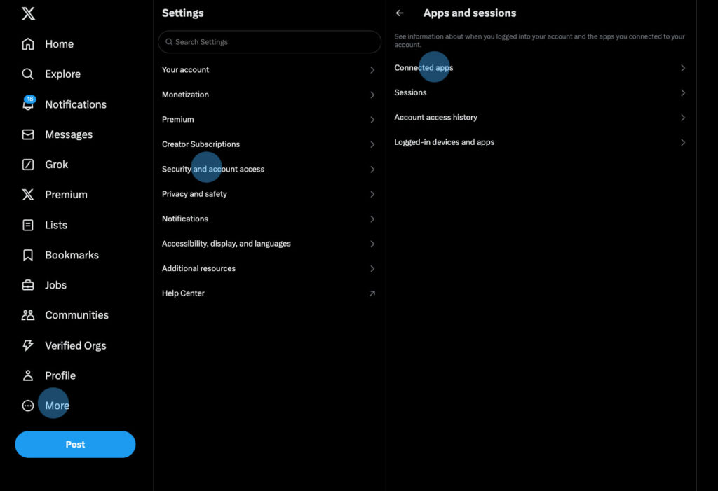 Délier une application d'un compte X